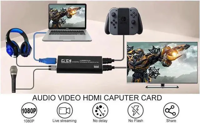 Alt view image 6 of 6 - Capture Card for Nintendo Switch,USB3.0 1080P 60FPS Video Audio Capture Card,Support 4K@30Hz Input and Passthrough for PS4 PS5 DSLR Xbox Streaming and Recording
