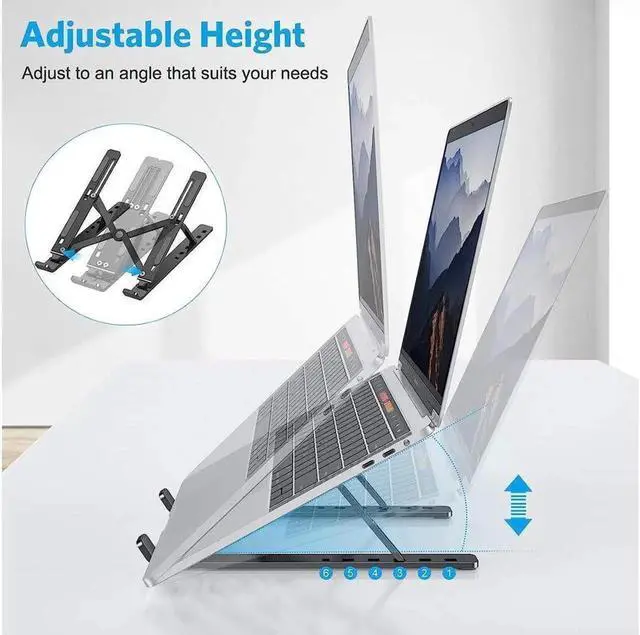 Alt view image 2 of 7 - Laptop Stand for Desk, Laptop Riser,Aluminum Alloy Laptop Holder , 6-Angle Adjustable Compatible with 10-15.6 Inch MacBook PC-Notebook Tablet, Black