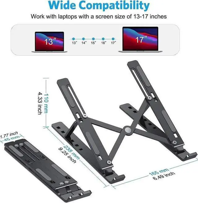 Alt view image 3 of 7 - Laptop Stand for Desk, Laptop Riser,Aluminum Alloy Laptop Holder , 6-Angle Adjustable Compatible with 10-15.6 Inch MacBook PC-Notebook Tablet, Black