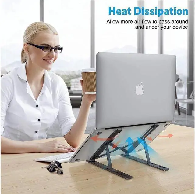 Alt view image 4 of 7 - Laptop Stand for Desk, Laptop Riser,Aluminum Alloy Laptop Holder , 6-Angle Adjustable Compatible with 10-15.6 Inch MacBook PC-Notebook Tablet, Black