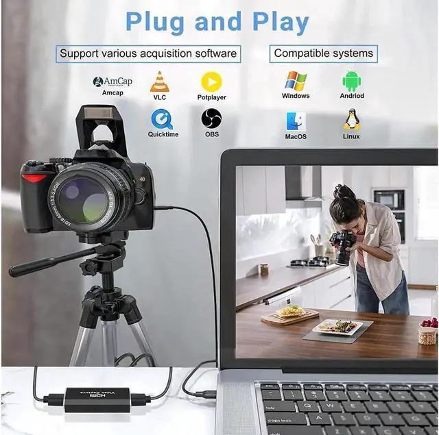 Alt view image 3 of 7 - Video Capture Card, 4K HDMI Video Capture Device, 1080P HD 60fps Live and Record Video Audio Grabber for Gaming, Streaming, Teaching, Video Conference