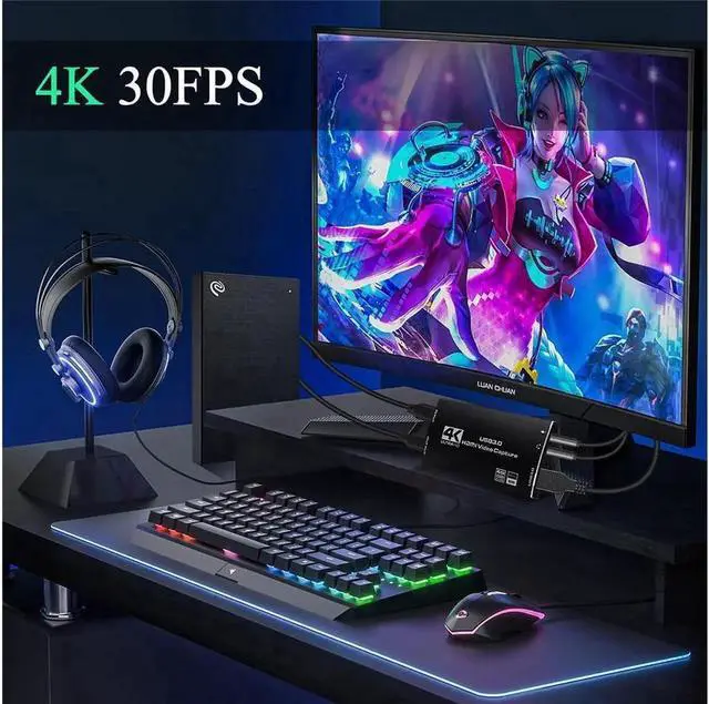 Alt view image 7 of 7 - 4K@60hz HDMI-Compatible Video Capture Card Live Recording Box 4K USB 3.0 Video Card for Game Live Streaming Support HDR, EDID, HDCP2.2 for PS4 Computer Phones