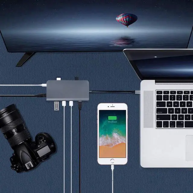 Alt view image 3 of 7 - USB C Hub,Jansicotek Type C Hub ESTONE 8 in 1 Adapter with 4K HDMI, Ethernet Port, 3 USB 3.0 Ports, SD/TF Card Reader, 60W Power Delivery, MacBook/Pro/Air/IMAC and Type C Windows Laptops