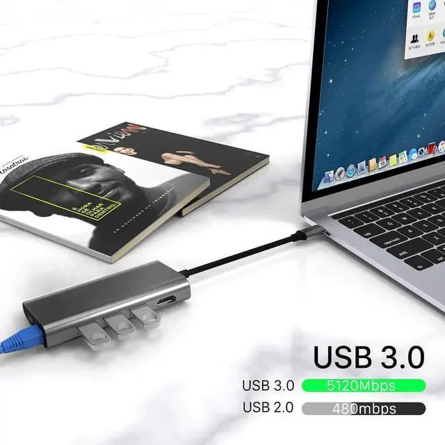 Alt view image 7 of 7 - USB C Hub,Jansicotek Type C Hub ESTONE 8 in 1 Adapter with 4K HDMI, Ethernet Port, 3 USB 3.0 Ports, SD/TF Card Reader, 60W Power Delivery, MacBook/Pro/Air/IMAC and Type C Windows Laptops