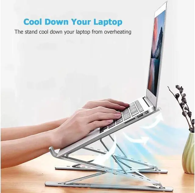 Alt view image 2 of 7 - Foldable Laptop Stand for Desk Aluminum Computer Stand Holder Ergonomic Anti-Slip Laptop Riser for Desk Adjustable Notebook Stand for Laptop Compatible up to 15.6 inches Notebook Tablet