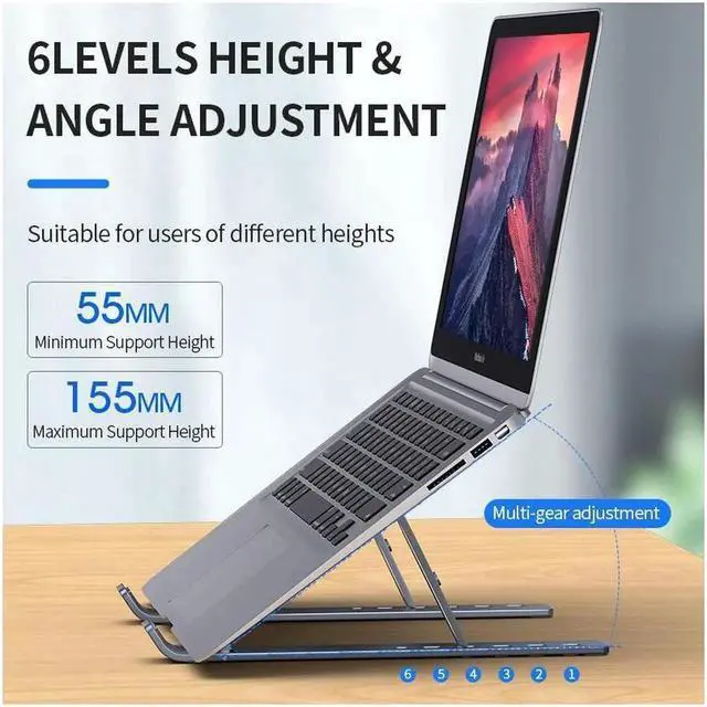 Alt view image 6 of 7 - Foldable Laptop Stand for Desk Aluminum Computer Stand Holder Ergonomic Anti-Slip Laptop Riser for Desk Adjustable Notebook Stand for Laptop Compatible up to 15.6 inches Notebook Tablet
