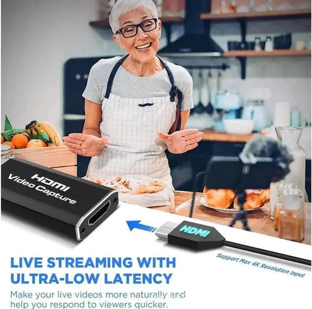 Alt view image 4 of 7 - Video Capture Card, 4K HDMI Video Capture Device, 1080P HD 60fps Live and Record Video Audio Grabber for Gaming, Streaming, Teaching, Video Conference
