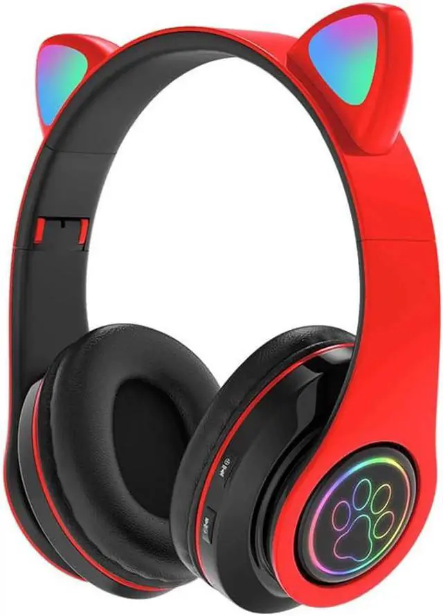 Main image of Gemdeck Cat Ear Bluetooth Headset Luminous Cat Ear Wireless Headset Pluggable Cable Red