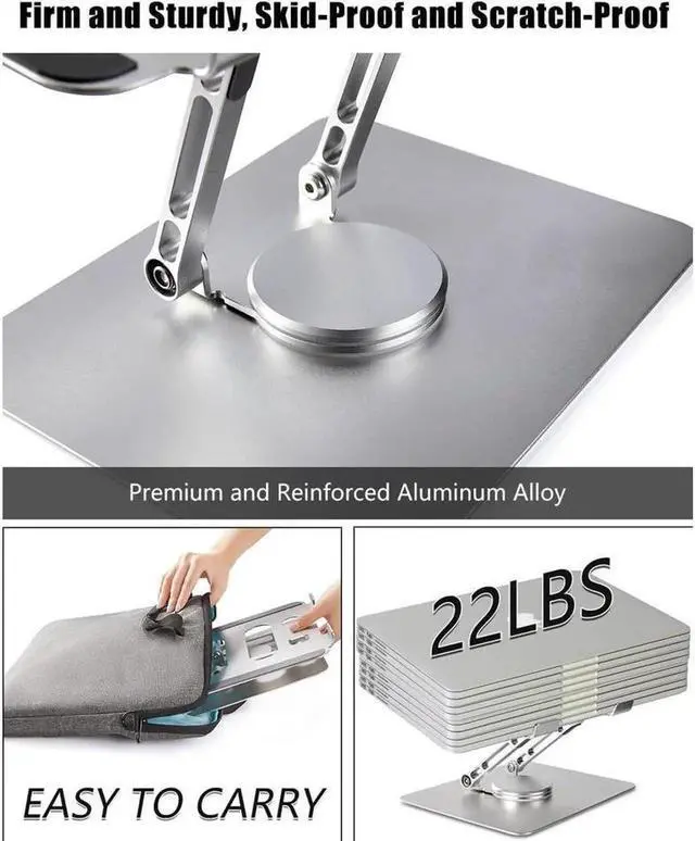 Alt view image 3 of 7 - 360° Rotating Adjustable Laptop Stand,Ergonomic Laptops Elevator for Desk, Metal Computer Riser, Foldable Computer Stand Compatible with 7 to 11 inches Tablets, 10 to 17 Inches Laptops