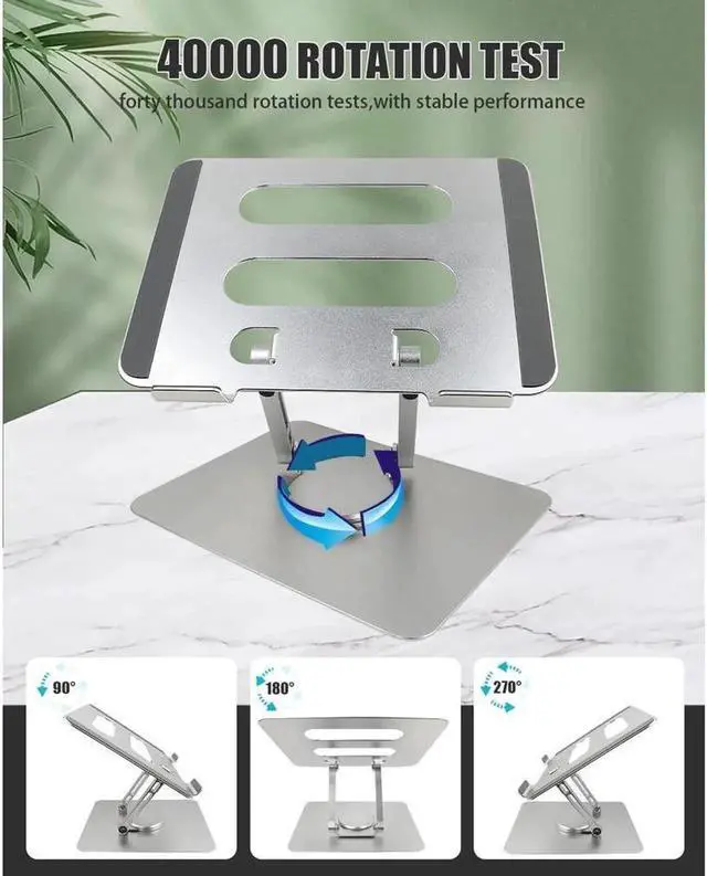 Alt view image 4 of 7 - 360° Rotating Adjustable Laptop Stand,Ergonomic Laptops Elevator for Desk, Metal Computer Riser, Foldable Computer Stand Compatible with 7 to 11 inches Tablets, 10 to 17 Inches Laptops