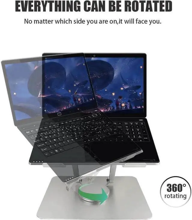 Alt view image 7 of 7 - 360° Rotating Adjustable Laptop Stand,Ergonomic Laptops Elevator for Desk, Metal Computer Riser, Foldable Computer Stand Compatible with 7 to 11 inches Tablets, 10 to 17 Inches Laptops