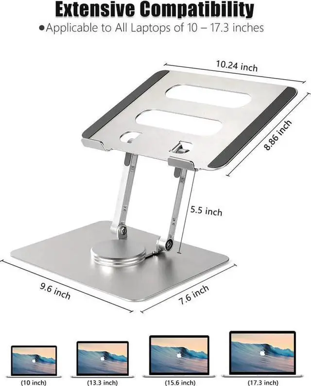 Alt view image 6 of 7 - 360° Rotating Adjustable Laptop Stand,Ergonomic Laptops Elevator for Desk, Metal Computer Riser, Foldable Computer Stand Compatible with 7 to 11 inches Tablets, 10 to 17 Inches Laptops