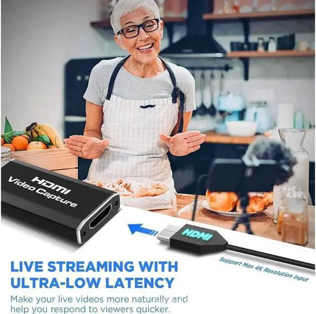 Alt view image 4 of 6 - Video Capture Card 4k, HDMI Capture to USB 3.0/Type-C Video Capture Device, 1080P HD 60fps Live Broadcast and Recording Video Audio Capture Device