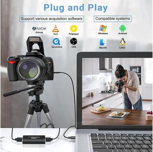Alt view image 3 of 6 - Video Capture Card 4k, HDMI Capture to USB 3.0/Type-C Video Capture Device, 1080P HD 60fps Live Broadcast and Recording Video Audio Capture Device
