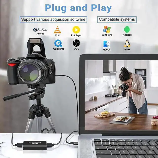 Alt view image 2 of 6 - Capture Card, Audio Video Capture Card HDMI Game Capture to USB 1080p 60fps, with Type-C to USB Cable, 4K Full HD Game Capture Low Latency Record for Live Streaming/Gameplay Console