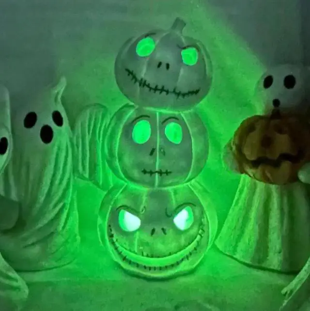 Alt view image 5 of 5 - Gemdeck Halloween Decor Ghost With Pumpkin Light Up Jack-o'-lantern Ceramic Pumpkin Light E