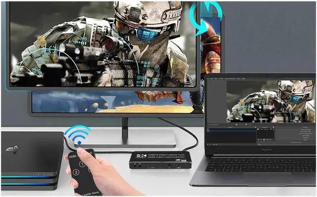 Alt view image 3 of 7 - 3X1 4K@60Hz Video Capture Device Video Capture Card 4K 60fps HDMI-compatible to HDMI&USB3.0/Type-C with Mic & 3.5mm Audio & IR for Game Record Live Streaming Broadcast