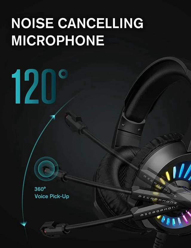 Alt view image 2 of 6 - Gemdeck Gaming Headset with Microphone, Headphones with LED RGB Light, Stereo Surround Sound Blue