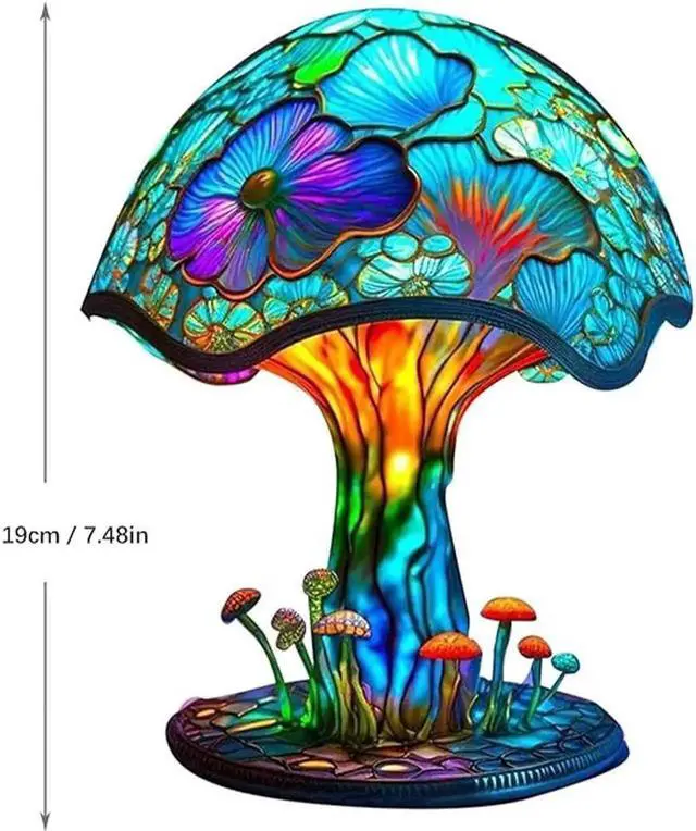Alt view image 2 of 5 - Gemdeck Painting Mushroom Table Lamp, Hight Stained Plant Series Night Light, Bohemian Resin Mushroom Decorative I