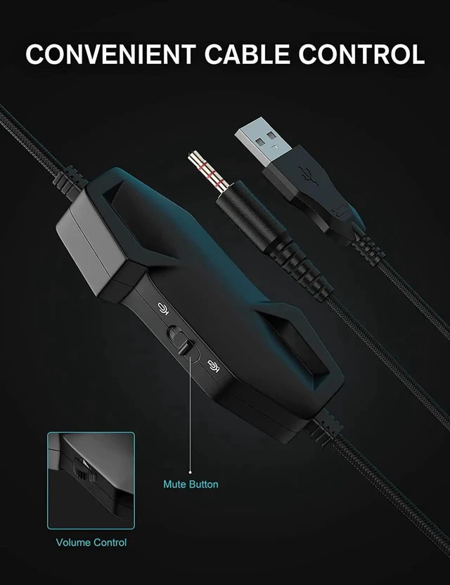 Alt view image 3 of 6 - Gemdeck Gaming Headset with Microphone, Headphones with LED RGB Light, Stereo Surround Sound Blue