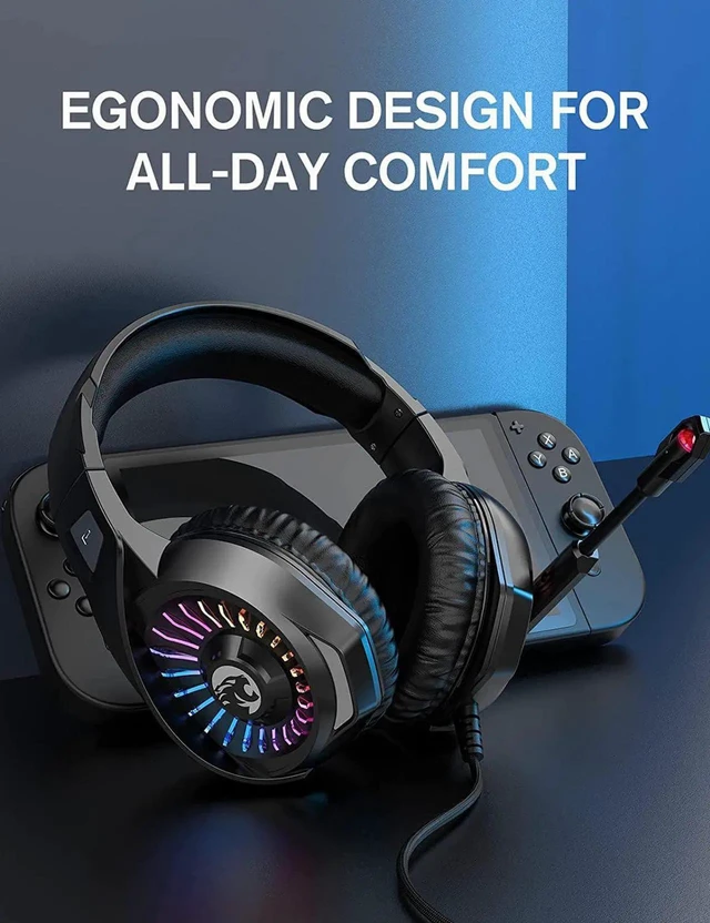 Alt view image 6 of 6 - Gemdeck Gaming Headset with Microphone, Headphones with LED RGB Light, Stereo Surround Sound Blue