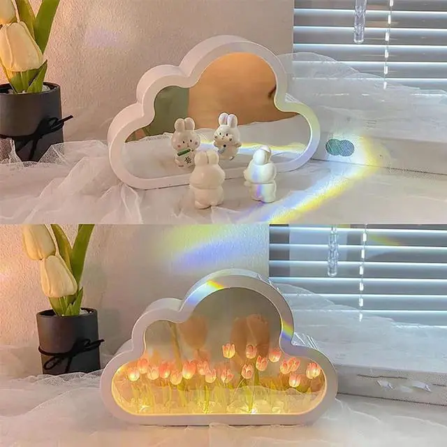 Alt view image 2 of 4 - Gemdeck DIY Tulip Night Light, Cloud Tulip Mirror Night Light, Simulation Flower Bedroom Sleeping Table Lamp Purple