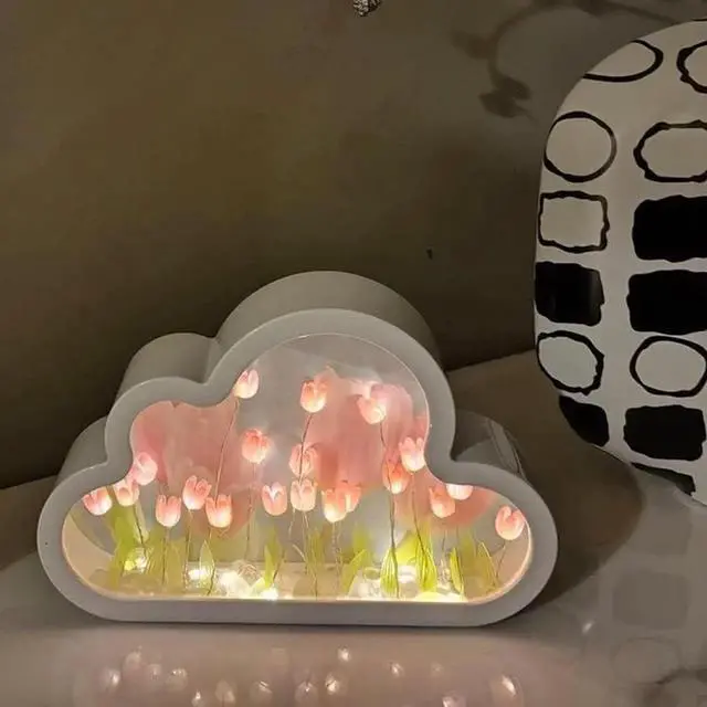Alt view image 7 of 7 - Gemdeck DIY Tulip Night Light, Cloud Tulip Mirror Night Light, Simulation Flower Bedroom Sleeping Table Lamp