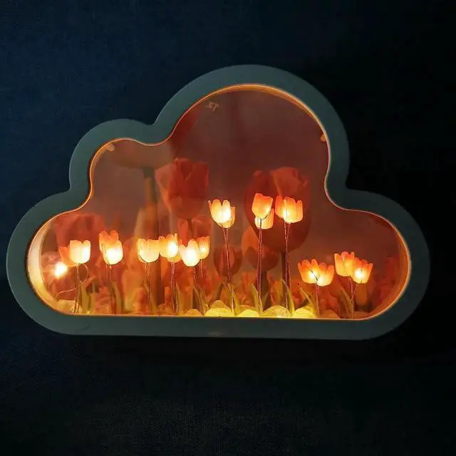 Alt view image 6 of 7 - Gemdeck DIY Tulip Night Light, Cloud Tulip Mirror Night Light, Simulation Flower Bedroom Sleeping Table Lamp