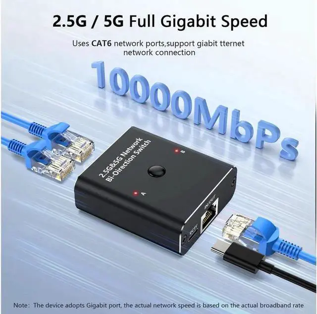 Main image of 2.5G/5G Ethernet Switch Cable RJ45 Network Adapter(Bi-Directional), Ethernet Selector with USB Power Cabl LAN Internet Cable Splitter Adapter Suitable Cat6 Cat7 Cat8