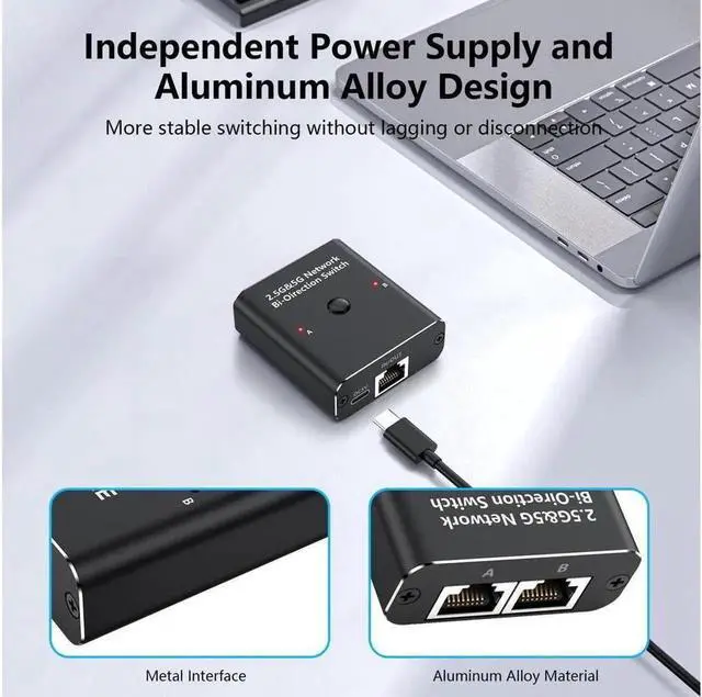 Alt view image 3 of 7 - 2.5G/5G Ethernet Switch Cable RJ45 Network Adapter(Bi-Directional), Ethernet Selector with USB Power Cabl LAN Internet Cable Splitter Adapter Suitable Cat6 Cat7 Cat8
