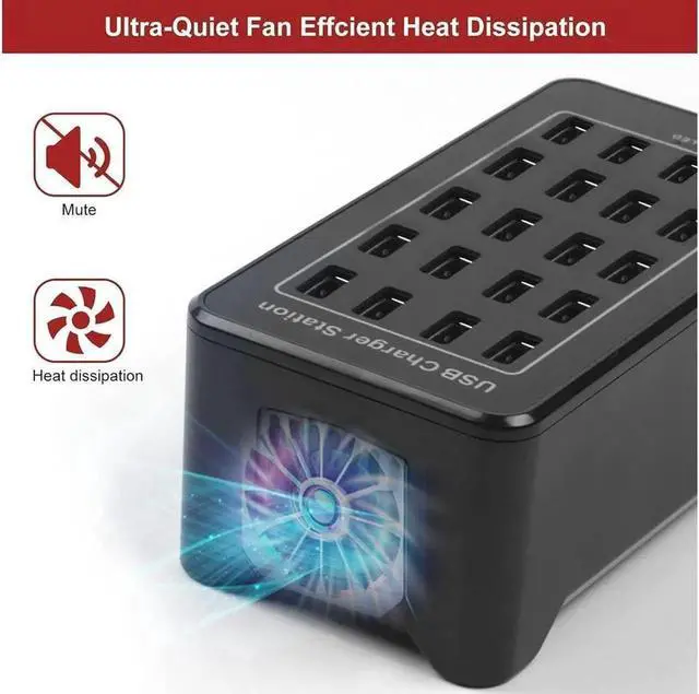 Alt view image 3 of 7 - USB Charging Station, 20 USB Fast Ports Charge Docking Station, Multi Device Charger Organizer Compatible with iPad, iPhone, Tablet and Cell Phone - Black