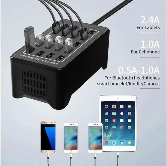 Alt view image 4 of 7 - USB Charging Station, 20 USB Fast Ports Charge Docking Station, Multi Device Charger Organizer Compatible with iPad, iPhone, Tablet and Cell Phone - Black