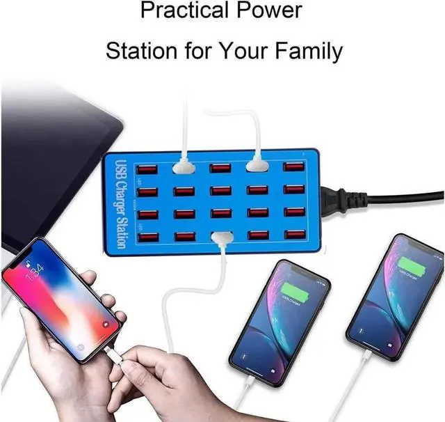 Alt view image 2 of 7 - Multiple Chargers USB Charging Station, 20-Port 100W 20A Desktop USB Charging Station for Hotels, Schools, Shops, Shopping malls and Travel - Blue