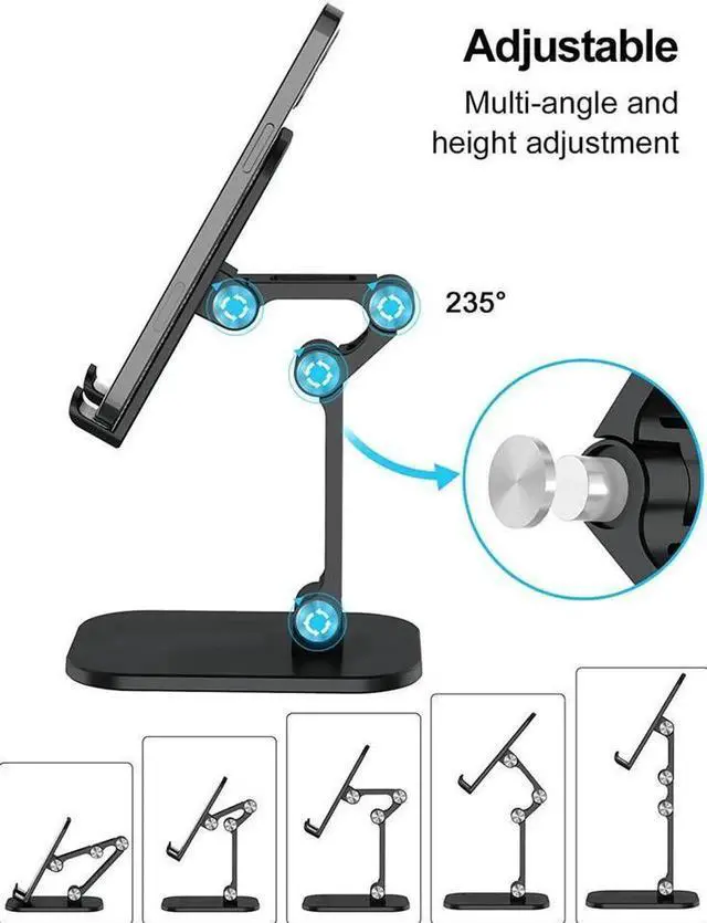 Alt view image 2 of 7 - Desktop Phone Holder Stand for IPhone IPad Adjustable Tablet Foldable Tablet Phone Desk Stand Holder Compatible with 4.7"-12.9"iPhone iPad Air Mini Pro Kindle Tab Galaxy eBook Reader