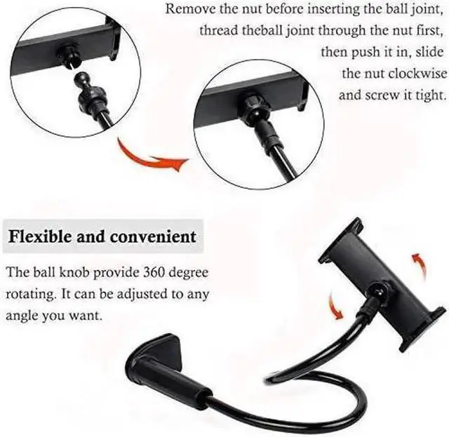 Alt view image 3 of 6 - Gooseneck Tablet Stand and Cell Phone Holder, Phone Mount Stand for iPad Mini Air/iPhone/Samsung Galaxy Tabs/Amazon Kindle Fire HD and More 4.5 - 10.5" Devices, Arm Length 30in - Black