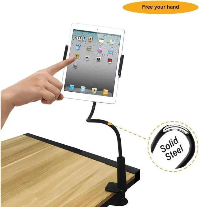 Alt view image 4 of 6 - Gooseneck Tablet Stand and Cell Phone Holder, Phone Mount Stand for iPad Mini Air/iPhone/Samsung Galaxy Tabs/Amazon Kindle Fire HD and More 4.5 - 10.5" Devices, Arm Length 30in - Black