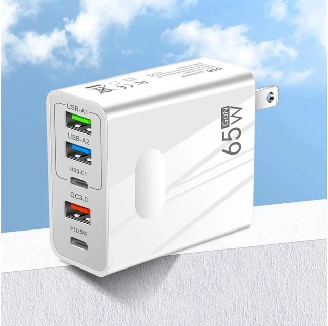 Alt view image 2 of 7 - 5 Port USB Type C Charger, 65W Fast Wall Charger, PD 3.0 Type C Charging Block Travel GaN Charger Adapter for iPhone Pro, Samsung, MacBook Pro/Air, iPad, Laptops, Dell XPS 13 - White