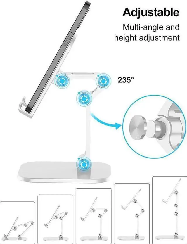 Alt view image 5 of 6 - Upgraded Desktop Tablet Holder Table Cell Foldable Extend Support Desk Mobile Phone Holder Stand For iPad Pro Air Mini, Galaxy Tabs, Cell Phones, 4-12.9" Devices, White