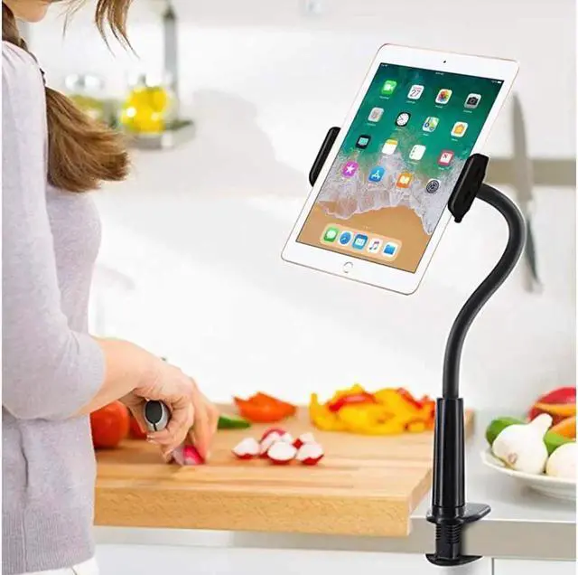Alt view image 3 of 7 - Gooseneck Tablet Holder Phone Stand Flexible Arm 360 Mount Clip Adjustable Bracket Clamp Stand Compatible with iPad iPhone Nintendo Switch Tabs Amazon Kindle Fire HD (Black)