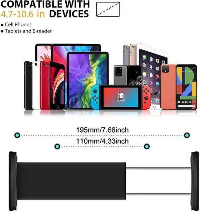 Alt view image 4 of 7 - Gooseneck Tablet Holder Phone Stand Flexible Arm 360 Mount Clip Adjustable Bracket Clamp Stand Compatible with iPad iPhone Nintendo Switch Tabs Amazon Kindle Fire HD (Black)