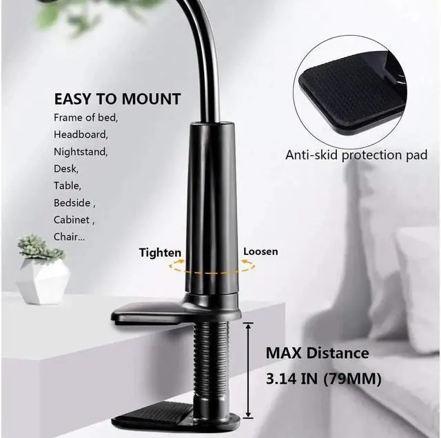 Alt view image 6 of 7 - Gooseneck Tablet Holder Phone Stand Flexible Arm 360 Mount Clip Adjustable Bracket Clamp Stand Compatible with iPad iPhone Nintendo Switch Tabs Amazon Kindle Fire HD (Black)