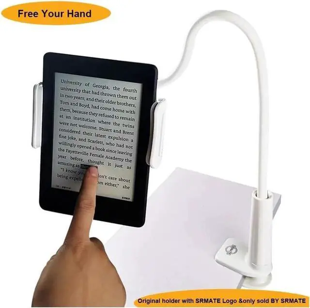 Alt view image 2 of 7 - Gooseneck Tablet Holder Phone Stand Flexible Arm 360 Mount Clip Adjustable Bracket Clamp Stand Compatible with iPad iPhone Nintendo Switch Tabs Amazon Kindle Fire HD (White)