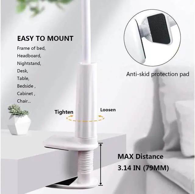 Alt view image 4 of 7 - Gooseneck Tablet Holder Phone Stand Flexible Arm 360 Mount Clip Adjustable Bracket Clamp Stand Compatible with iPad iPhone Nintendo Switch Tabs Amazon Kindle Fire HD (White)