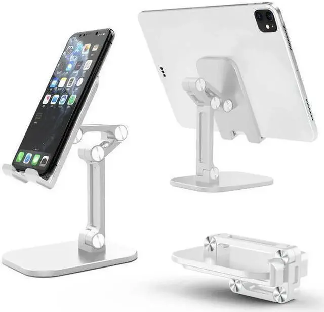 Alt view image 2 of 7 - Desktop Phone Holder Stand for IPhone Adjustable Tablet Foldable Tablet Phone Desk Stand Holder Compatible with4.7"-12.9"iPhone iPad Air Mini Pro Kindle Tab Galaxy eBook Reader-White