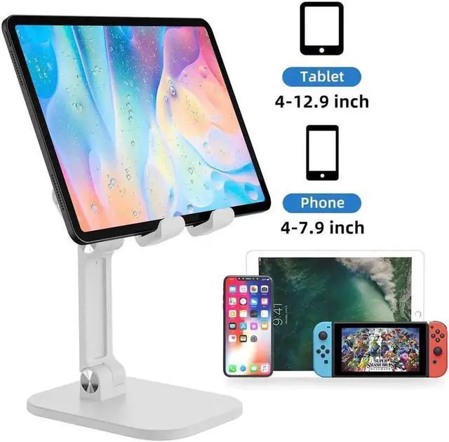 Main image of Desktop Cell Phone Stand Adjustable Foldable Portable Tablet Stand, Smartphones Desk Holder with Anti-Slip Design for 4-13inch iPhone Android Smartphone/iPad/Kindle/Tablet White
