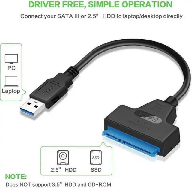 Alt view image 3 of 7 - SATA to USB Cable - USB 3.0 to 2.5 SATA III Hard Drive Adapter - External Converter for SSD/HDD Data Transfer, 2-Pack