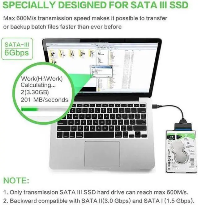 Alt view image 6 of 7 - SATA to USB Cable - USB 3.0 to 2.5 SATA III Hard Drive Adapter - External Converter for SSD/HDD Data Transfer, 2-Pack