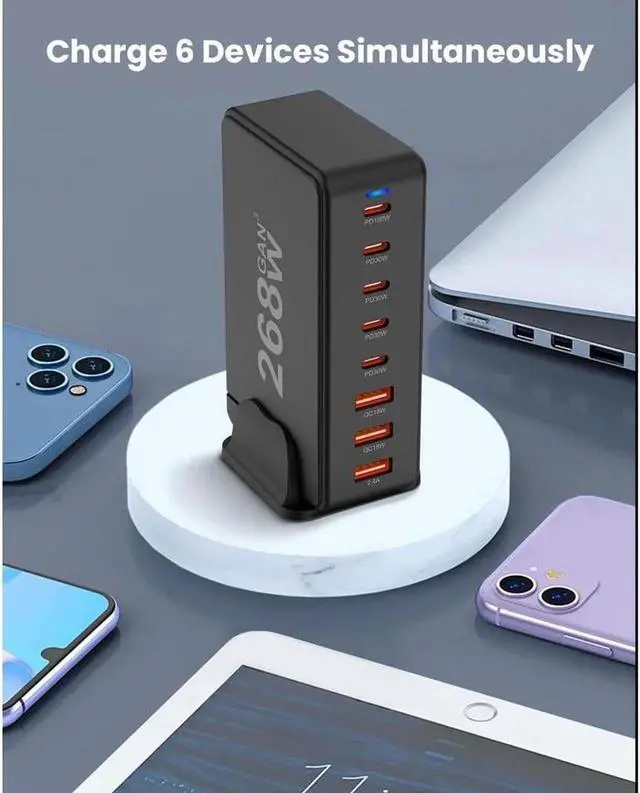 Alt view image 5 of 7 - USB C Charger 268W Portable Charger USB Type-C Charger Compact GaN Fast Charger USB C Fast Charging Block for MacBook Pro/Air, iPad Pro, iPhone 15 14 Pro, Galaxy Tab S8, S23