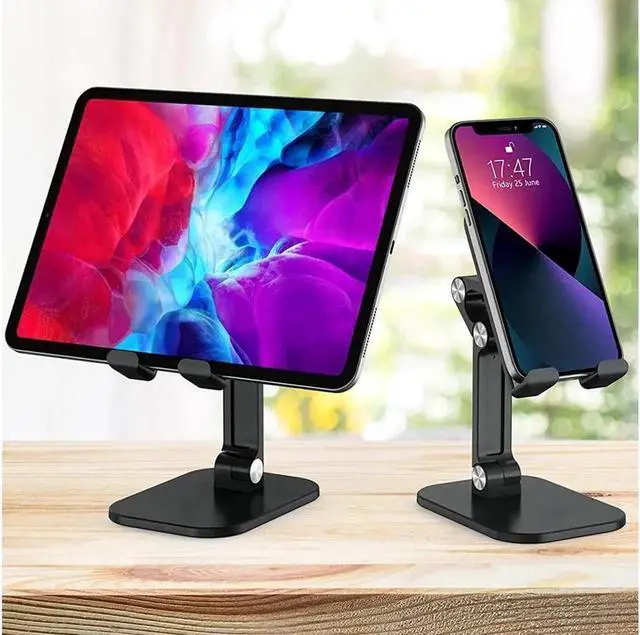 Alt view image 4 of 7 - Upgraded Adjustable Desktop Cell Phone Holder, Cradle Dock Tablet Stand, Foldable Phone Stand Dock For (4.7-12.9") iPad, ipad Pro 12.9, Air Mini 4, iPhone, Kindle, Switch, Black
