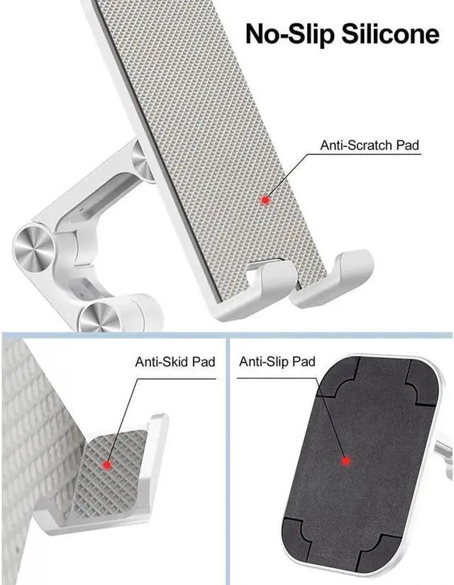 Alt view image 3 of 7 - Upgraded Adjustable Desktop Cell Phone Holder, Cradle Dock Tablet Stand, Foldable Phone Stand Dock For (4.7-12.9") iPad, ipad Pro 12.9, Air Mini 4, iPhone, Kindle, Switch, White